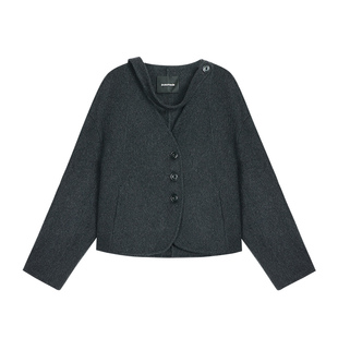 pusumede 记忆刊本 短款双面呢羊毛外套女高级感V领飘带毛呢外套