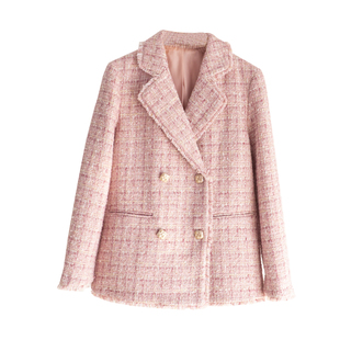 精致优雅小香风外套女贵气奢华仙气粉色上衣拉须编织2025春季外套