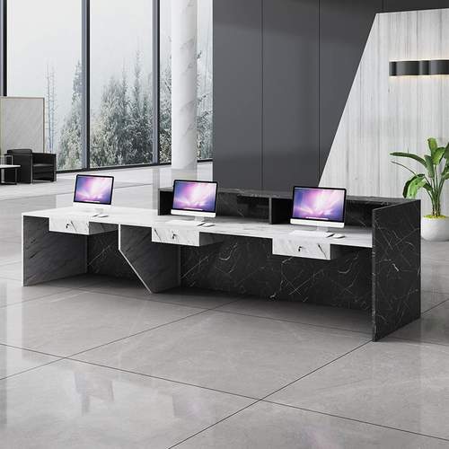 非烤漆公司前台接待台收银台迎宾台咨询台简约现代大理石纹导购台