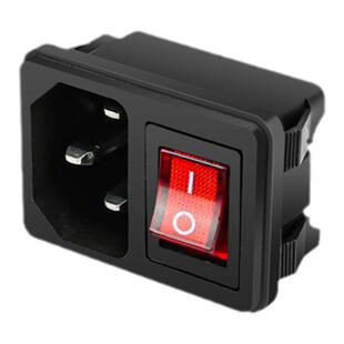 AC电源品字3孔全铜插座 卡式设备电源插座 黑色不带灯红色绿