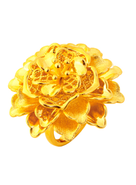 假三金牡丹花戒指女开口