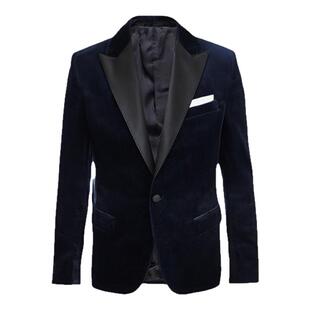 KIESSU Navy Velvet Tuxedo藏青天鹅绒枪驳领婚礼服西服宋仲基款