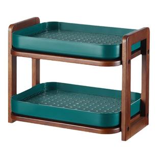 水杯收纳架双层置物架实木茶具收纳架沥水盘家用茶杯架放置沥水架