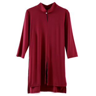 中国风莫代尔立领舞蹈服中长款开叉上衣民族舞长袖太极瑜伽练功服