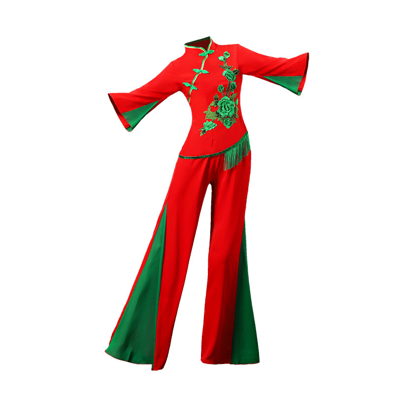 秧歌服女2023新款民族喜庆扇子舞蹈服装演出服大码广场舞腰鼓套装