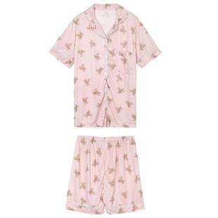 格子睡衣女纯棉夏季新款网红风短袖长裤三件套学生可爱夏天家居服
