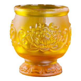 供佛五连套圣水杯贡财神仿琉璃酒杯三联套玻璃莲花供杯贡台摆件