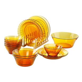 DURALEX多莱斯餐具套装法式钢化玻璃轻奢茶色家用碗碟碗盘耐高温