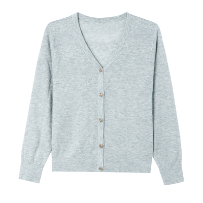 恒源祥100毛衫女开衫V领毛衣外套