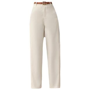 以利曼贝春季米白抗皱舒柔特气球裤显瘦女简约时尚九分镰刀裤百搭