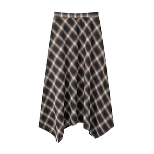 艾诺丝尚忆2025年冬季新款时尚百搭高腰显瘦格子半身裙女1721