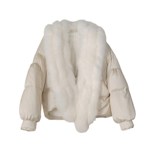 ENJOYME商场同款白色狐狸毛皮草羽绒服女冬季时尚保暖白鹅绒外套
