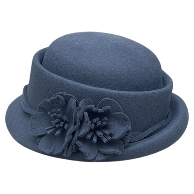 优雅立体花朵名媛澳毛卷边小礼帽