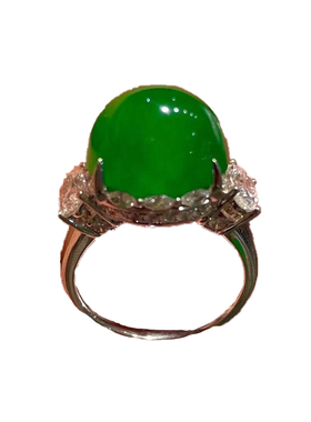 天然玉髓老坑高冰帝王绿饱满蛋面阳绿戒指女镀S925银复古气质指环