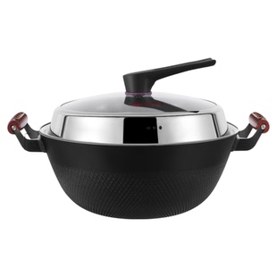 陆川铁锅双耳炒锅家用不粘锅铸铁炖锅电磁炉大号无涂层炒菜锅加深