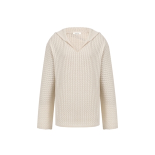 CONCISE-WHITE简白2025秋冬新品绞花连帽羊绒毛衣针织衫上衣女