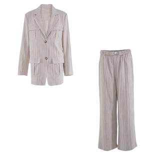 Orchel/欧榭丽明星同款老钱高知西装肌理感套装女棉麻百搭通勤