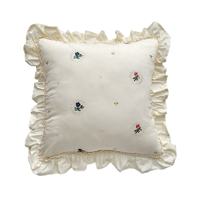 法式刺绣抱枕全棉荷叶边复古高级