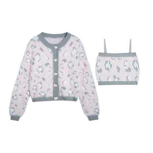 SagiDolls少女斗志 #粉豹甜心#纯欲吊带外套毛绒两件套保暖甜酷冬