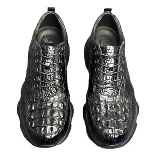 纯真鳄鱼皮男鞋2024新款老爹鞋耐磨防滑气垫底休闲系带正品真皮鞋