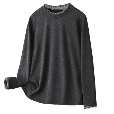 冬季新款大码花边加绒打底衫女冬