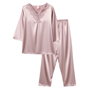 睡衣女款2026新款夏季冰雪丝七分袖长裤中老年妈妈大码家居服夏天