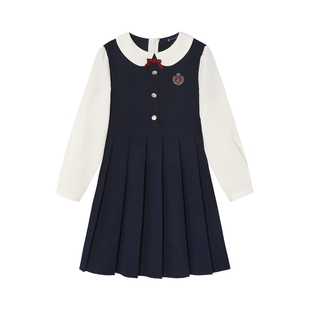 POLOWALK童装女童长袖连衣裙2026春季新品中大童娃娃领刺绣裙子