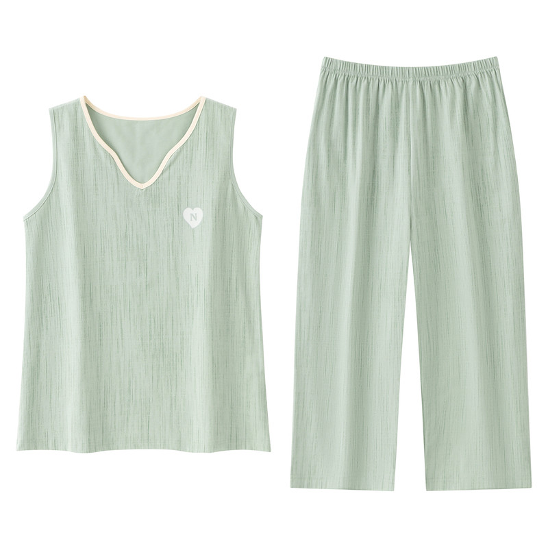 康汝雅夏季纯棉无袖七分裤家居服