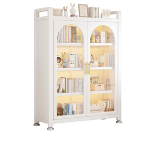 家用钢制书柜DIY洞洞板带门防尘书架多层落地收纳储物柜铁艺柜子