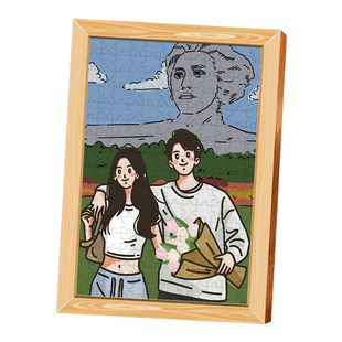 情侣照片diy定制拼图手绘卡通人物画像订婚生日礼物女神节装饰