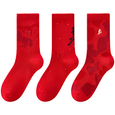 松山棉店马纹福字本命年红色棉袜