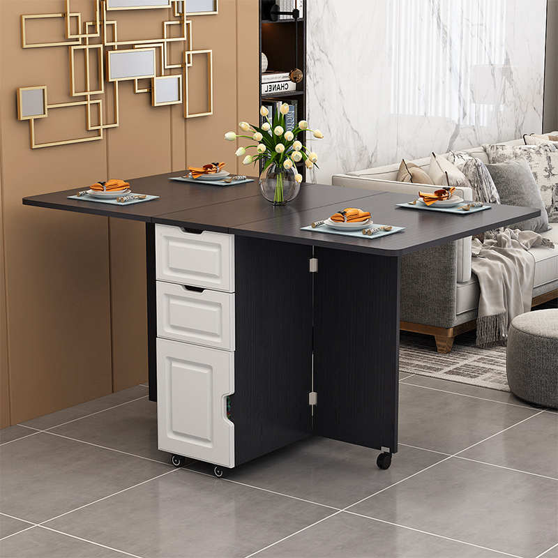 简约现代小户型伸缩折叠餐桌长方形移动厨房储物柜简易饭桌椅组合