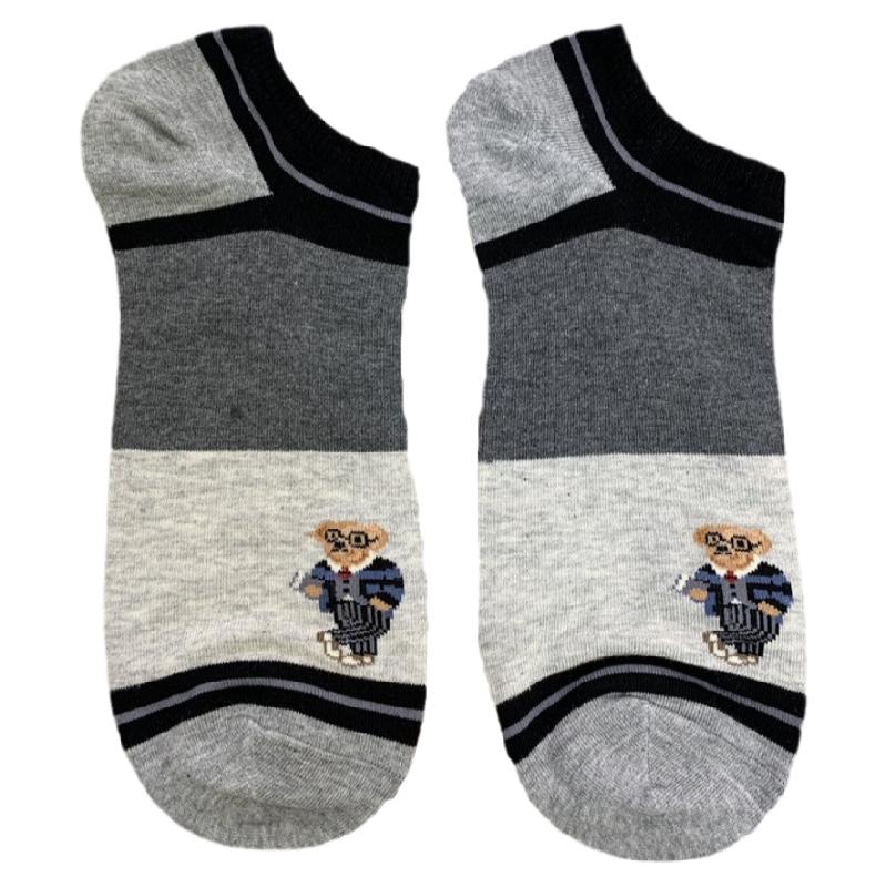 现货韩国男袜东大门夏季商务袜子拼色条纹卡通小熊短袜防滑浅口袜