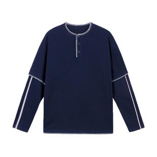 PSO Brand男装女装【假两件】磨毛棉混莱赛尔亨利领民族风长袖T恤