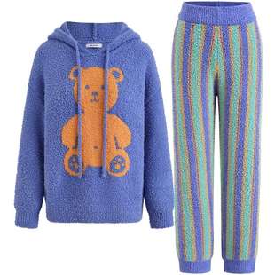 商场同款MYBODY冬季新款睡衣女小熊提花加厚连帽半边绒家居服套装