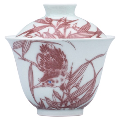 二亭釉里红单翠二才盖碗