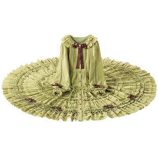 定金慢团 塔莎的花园 OP秋香绿全开襟CLA叠叠裙超重工森系复古