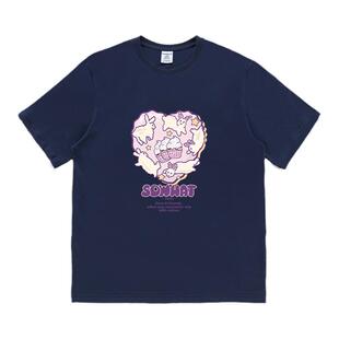 藏青色正肩女t恤ins潮小个子原创显瘦设计感小众宽松短袖女夏装