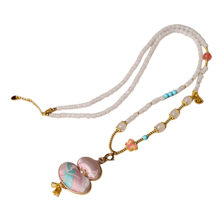 新中式旗袍配饰宋锦粉葫芦吊坠项链长款女饰品国风轻奢秋冬毛衣链