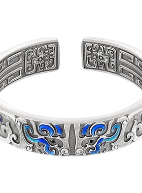 银千造足银999珐琅饕餮手镯