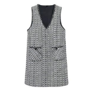 DeesseSicile 都市高智感法式小香风时尚减龄链条V领无袖连衣裙