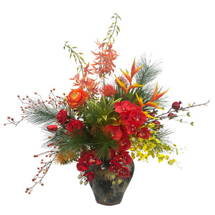 红色喜庆国风装饰花艺客厅假花摆件高级仿真花岛台玄关新中式插花