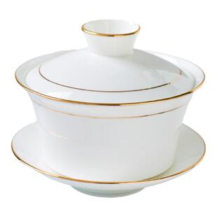 景德镇骨瓷三才盖碗茶杯白色陶瓷单个茶碗带盖金边茶具泡茶