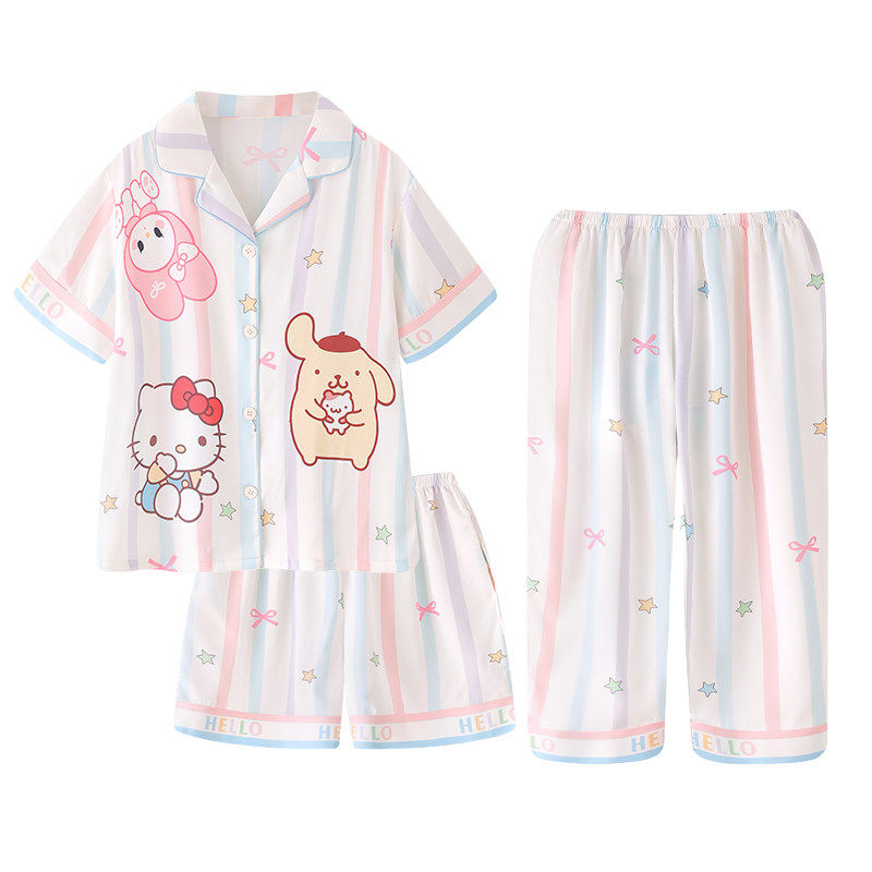 夏季女童冰丝卡通短袖开衫家居服