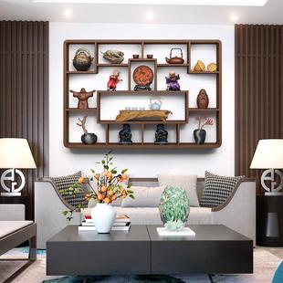 博古架实木中式挂墙茶壶置物现代简约壁挂摆件多宝阁茶室墙上茶具