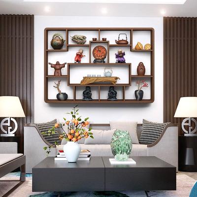 博古架实木中式挂墙茶壶置物现代简约壁挂摆件多宝阁茶室墙上茶具