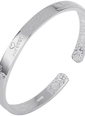 9999纯银手镯开口爱心英文字母足银手环时尚简约银镯子送女友礼物