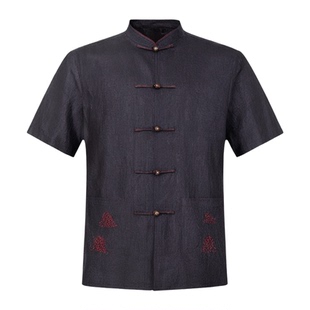 百福龙高档香云纱男士唐装夏装 桑蚕丝中式男装爸爸生日唐装大码