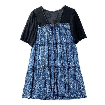 宝诗黎假两件蕾丝拼接雪纺衫