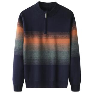 爸爸装冬装半高领拉链保暖打底毛衣加绒加厚中老年男士针织衫上衣